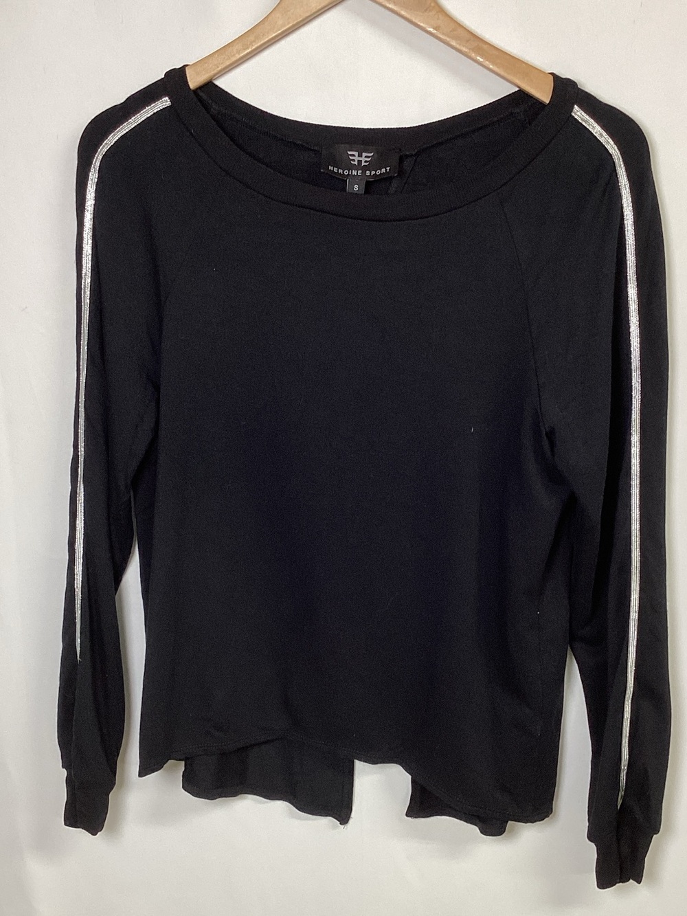HEROINE SPORT Black Open Back Silver Stripe Sweatshirt Size S
